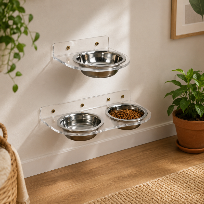 Comedouro e Bebedouro de Inox ElevaPet| Suspenso de Parede | Individual ou Duplo