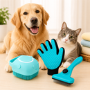 KIT PET CUIDADOS COMPLETOS™ - Luva Tira Pelos + Escova de Banho com Dispenser + Escova Rasqueadeira 🧤🪮