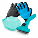 Kit Pet Luva Tira Pelos Nano + Escova lava Pet Silicone Dispenser + Pente Escova Removedora